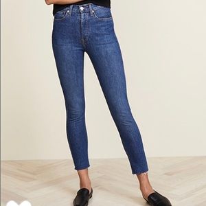 RE/DONE HIGH RISE ANKLE CROP STRETCH JEANS RAW HEM